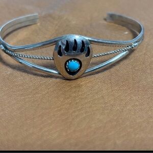 Silver & turquoise bear’s paw cuff bracelet.